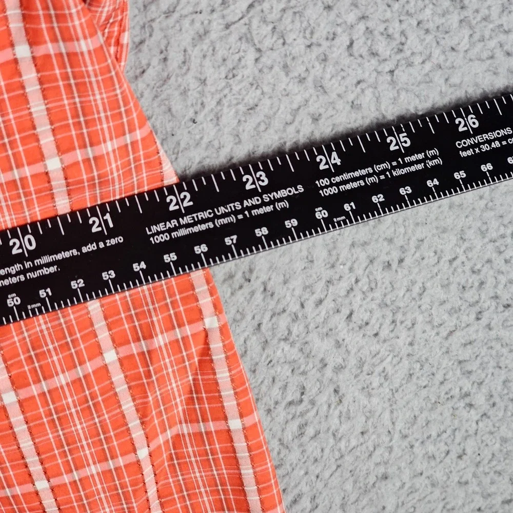 The North Face Shirt Mens Large Orange Plaid Short Sleeve Pocket Hiking Outdoor